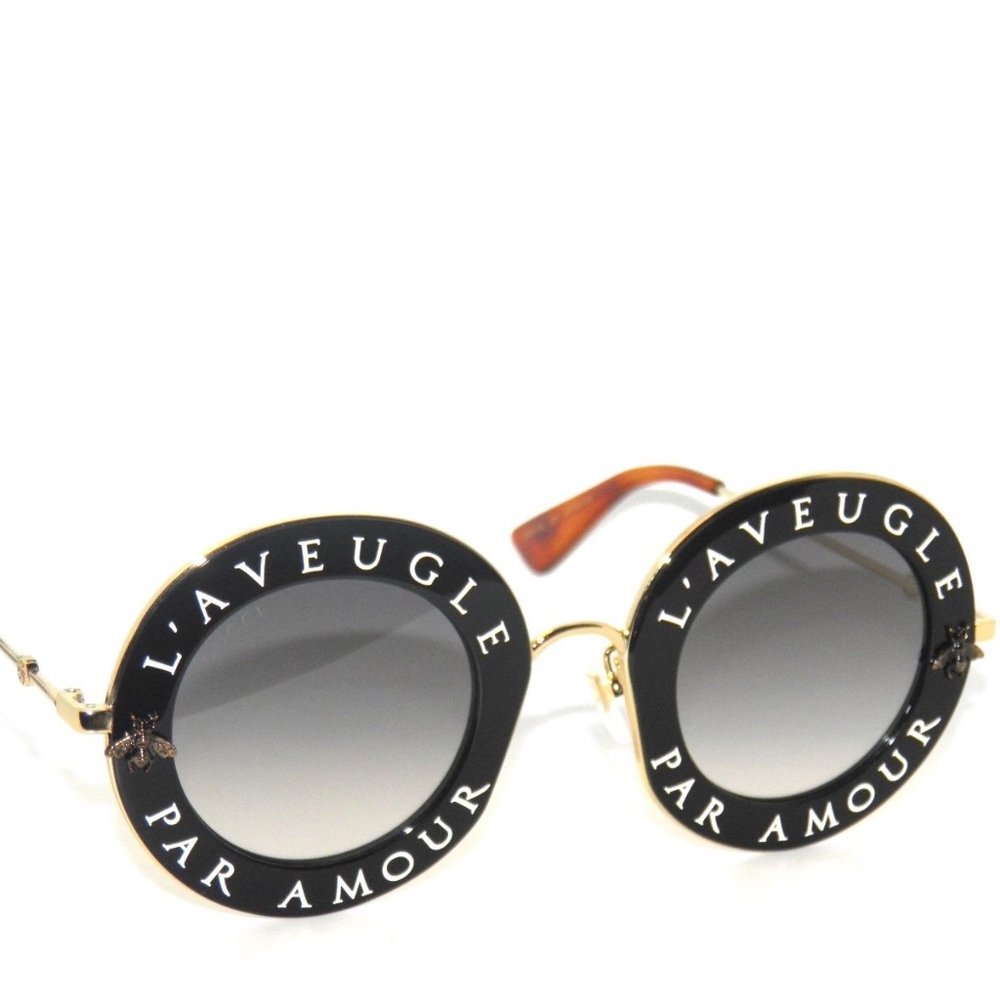 GUCCI GG0113S BLACK-GOLD-GREY 001 SunglaSSeS new! - Picture 2 of 7